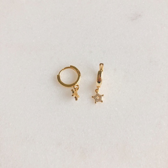 S925 silver star hoop earrings - Picture 2 of 7